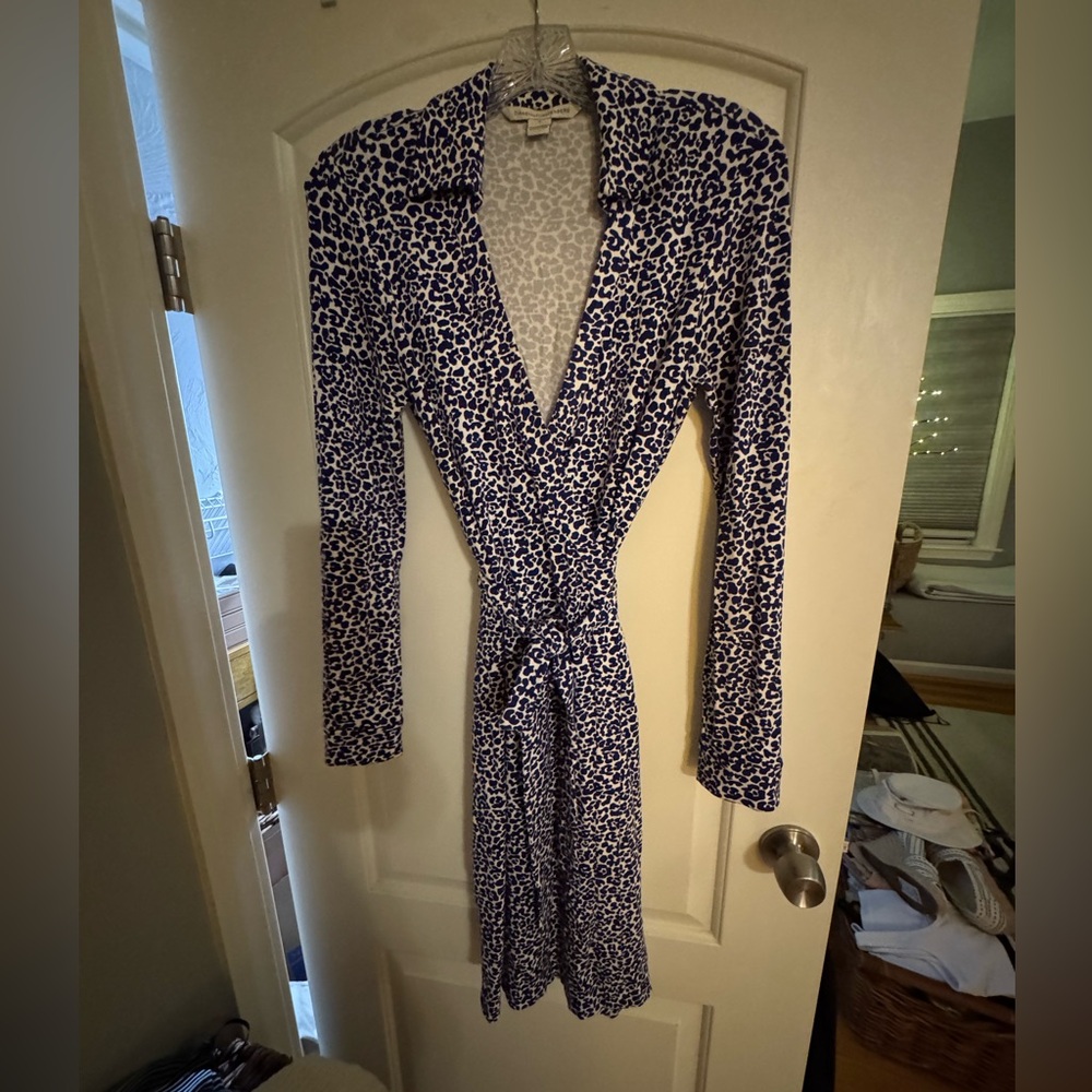 Diane Von Furstenberg Blue and White Animal Print Dress